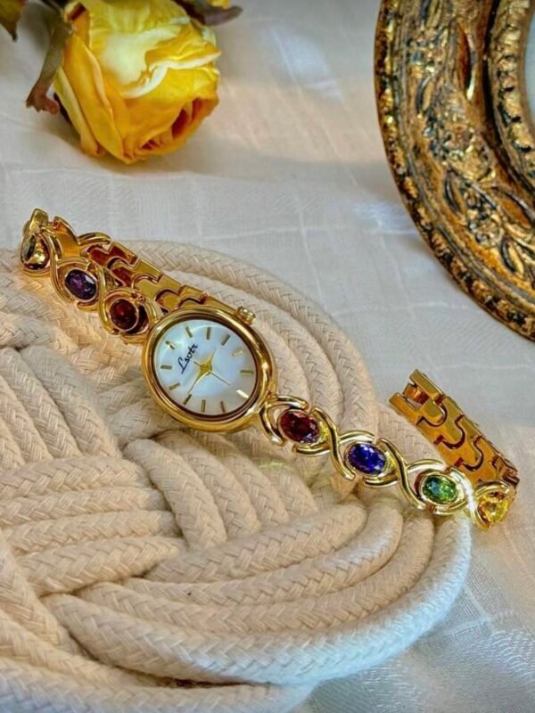 Reloj Joya Lsotr con Piedras Multicolor y Esfera de Nácar