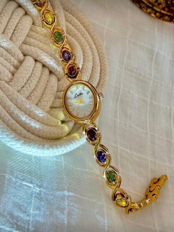 Reloj Joya Lsotr con Piedras Multicolor y Esfera de Nácar